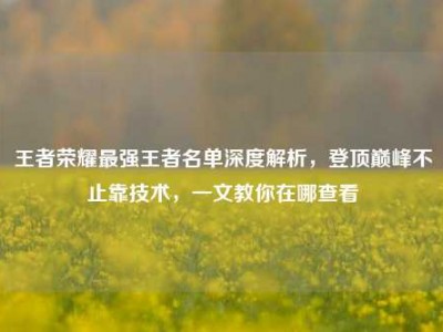 王者荣耀最强王者名单深度解析，登顶巅峰不止靠技术，一文教你在哪查看