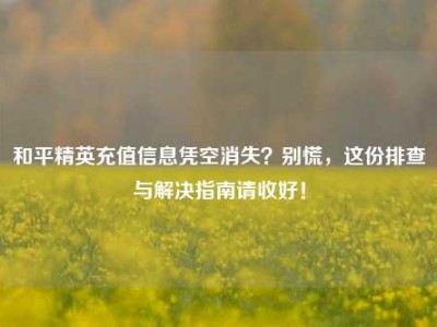 和平精英充值信息凭空消失？别慌，这份排查与解决指南请收好！