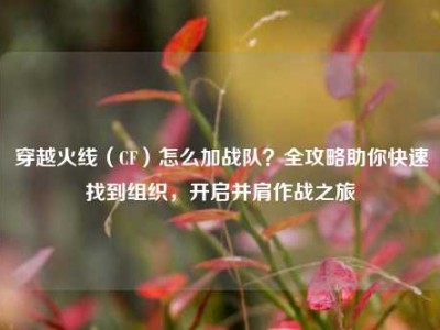 穿越火线（CF）怎么加战队？全攻略助你快速找到组织，开启并肩作战之旅
