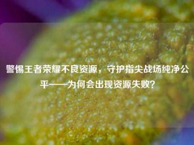 警惕王者荣耀不良资源，守护指尖战场纯净公平——为何会出现资源失败？