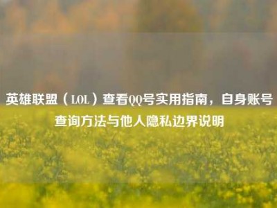 英雄联盟（LOL）查看QQ号实用指南，自身账号查询方法与他人隐私边界说明