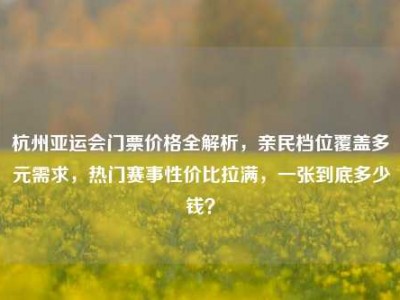 杭州亚运会门票价格全解析，亲民档位覆盖多元需求，热门赛事性价比拉满，一张到底多少钱？
