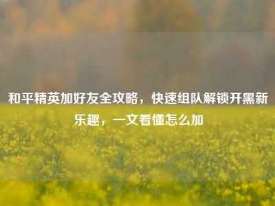 和平精英加好友全攻略，快速组队解锁开黑新乐趣，一文看懂怎么加