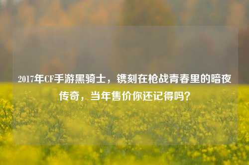 2017年CF手游黑骑士,镌刻在枪战青春里的暗夜传奇,当年售价你还记得吗?