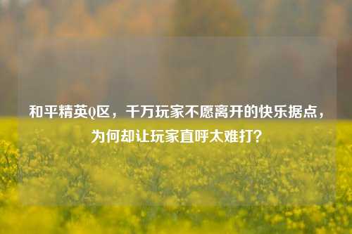和平精英Q区,千万玩家不愿离开的快乐据点,为何却让玩家直呼太难打?