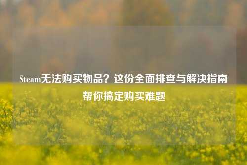 Steam无法购买物品？这份全面排查与解决指南帮你搞定购买难题