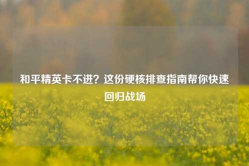 和平精英卡不进？这份硬核排查指南帮你快速回归战场