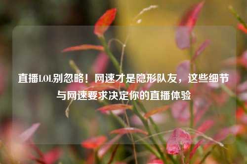 直播LOL别忽略!网速才是隐形队友,这些细节与网速要求决定你的直播体验