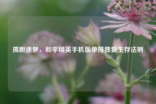 孤胆逐梦,和平精英手机版单排独狼生存法则