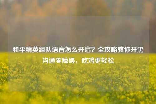和平精英组队语音怎么开启?全攻略教你开黑沟通零障碍,吃鸡更轻松