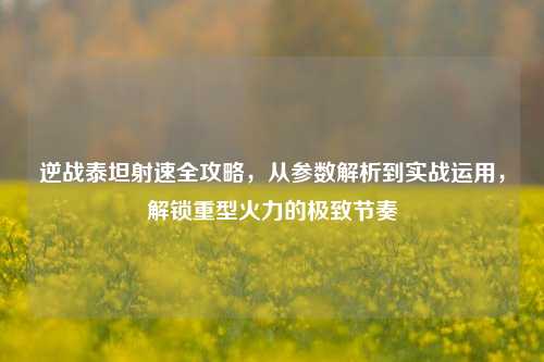 逆战泰坦射速全攻略,从参数解析到实战运用,解锁重型火力的极致节奏