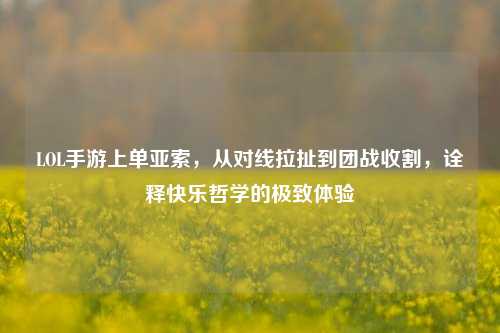 LOL手游上单亚索，从对线拉扯到团战收割，诠释快乐哲学的极致体验