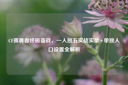 CF孤勇者终极备战,一人挑五实战实录+单挑人口设置全解析