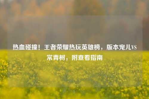 热血碰撞!王者荣耀热玩英雄榜,版本宠儿VS常青树,附查看指南