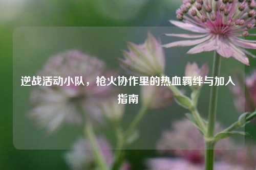 逆战活动小队，枪火协作里的热血羁绊与加入指南