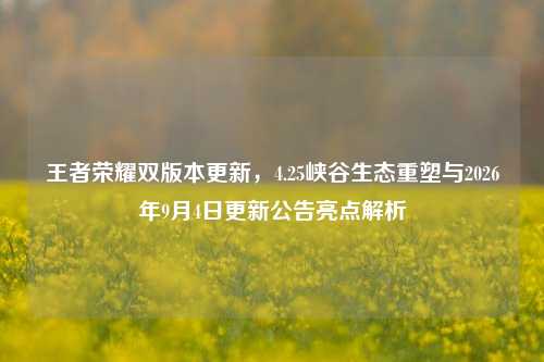 王者荣耀双版本更新,4.25峡谷生态重塑与2026年9月4日更新公告亮点解析
