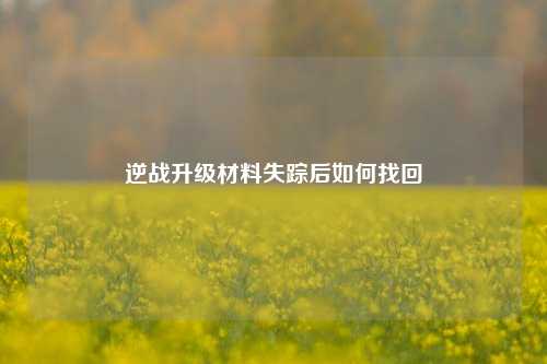 逆战升级材料失踪后如何找回