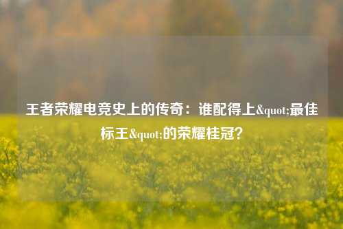 王者荣耀电竞史上的传奇:谁配得上"最佳标王"的荣耀桂冠?